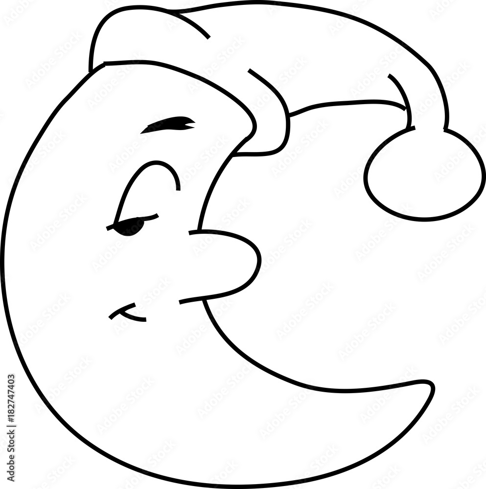 Sleepy moon with nightcap - lineart Sleepy moon with nightcap - lineart