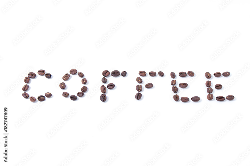 Inscription made of coffee beans, coffee word. Coffee lettering. Inscription made of coffee beans, coffee word. Coffee lettering.