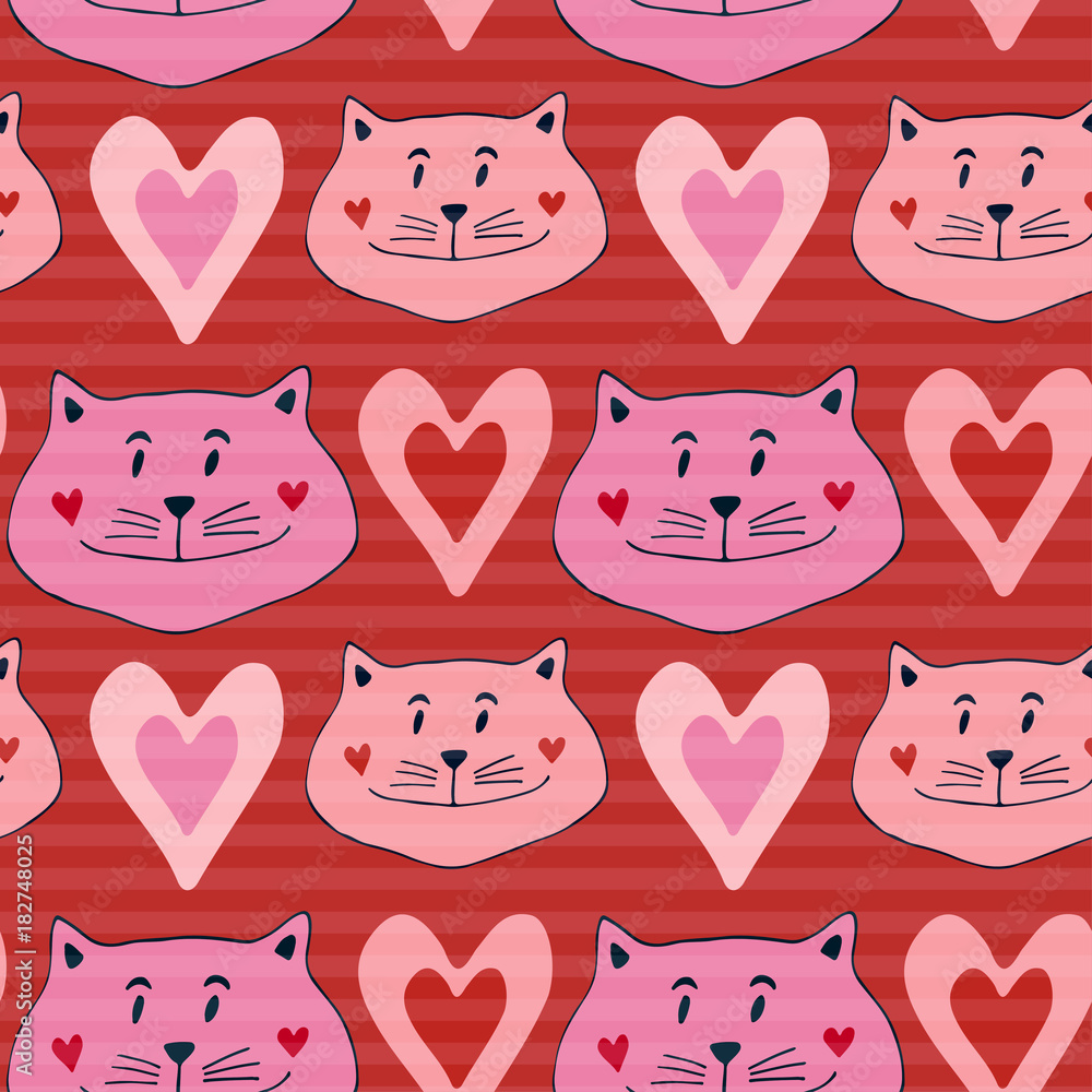 Seamless pattern with funny cats. Textile pattern, wrapping paper vector illustration. Seamless pattern with funny cats. Textile pattern, wrapping paper vector illustration.