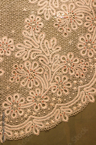 A sample of an old vintage retro cloth handmade Russian craft Vologda lace, which was made by Russian peasant women.