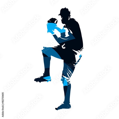 Baseball player, abstract blue vector silhouette