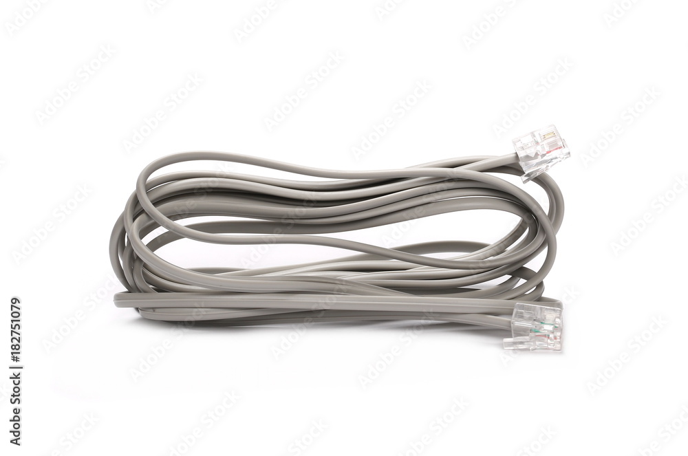 Grey ethernet cable isolated on white background Grey ethernet cable isolated on white background