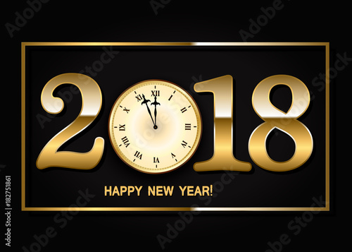 2018 New Year Background with clock. Vector illustration