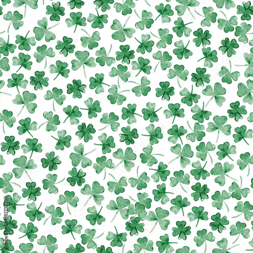 Watercolor Saint Patrick s Day pattern. Clover ornament. For design  print or background