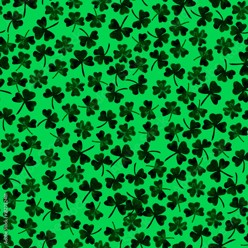 Watercolor Saint Patrick's Day pattern. Clover ornament. For design, print or background