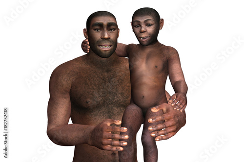 man with a child,the homo erectus people