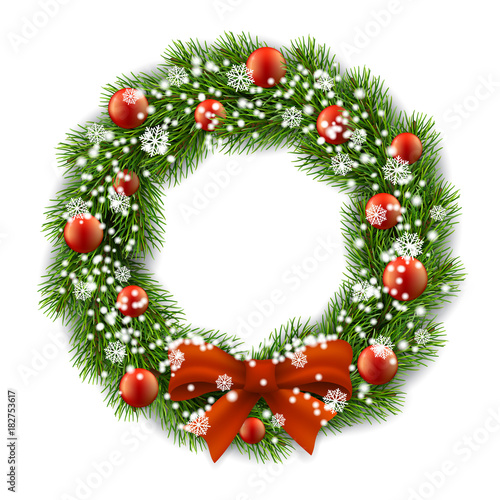 Christmas wreath. Realistic vector illustration. Element for design greeting cards.