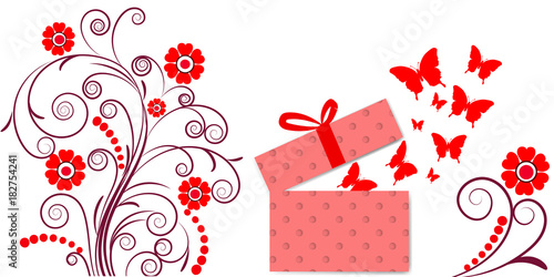 greeting card day of saint valentine gift patterns flowers graphics love tenderness butterfly chity box open white background designсновные RGB