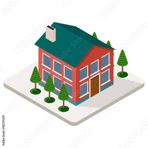 isometric house outside city