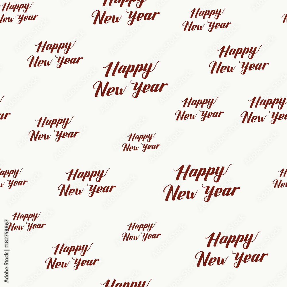 Happy New Year Seamless Hand Drawn Pattern with Lettering . Red Vector Illustration on White Background. Handwritten Inscription Backdrop for NY, Christmas Holiday Design, Sale, Banner, Invitation. Happy New Year Seamless Hand Drawn Pattern with Lettering . Red Vector Illustration on White Background. Handwritten Inscription Backdrop for NY, Christmas Holiday Design, Sale, Banner, Invitation.