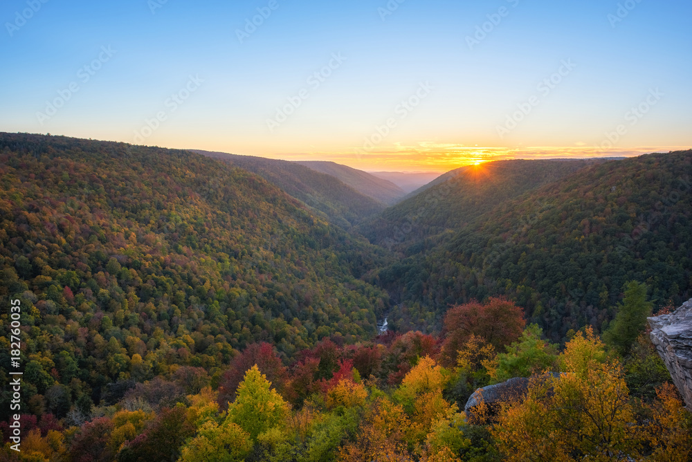 Autumn sunset from Lindy Point in Blackwater State Park, West Virginia 