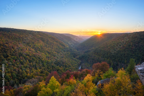Canvas Print Autumn sunset from Lindy Point in Blackwater State Park, West Virginia