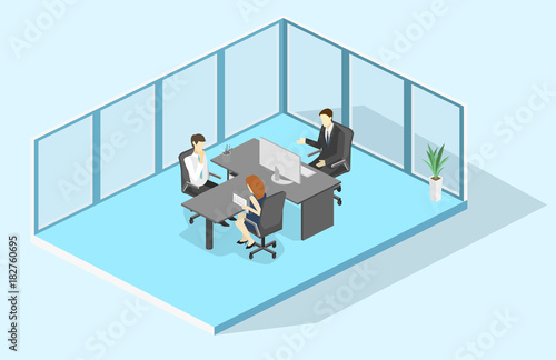 isometric interior director's office. Flat 3D illustration of cabinet.