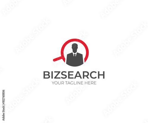 Businessman and Search Logo Template. Man and Magnifier Vector Design. Search Work Illustration