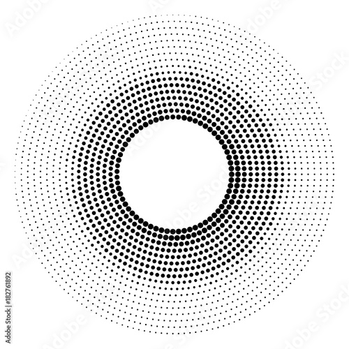 Halftone dotted background circularly distributed. Halftone effect vector pattern. Circle dots isolated on the white background.