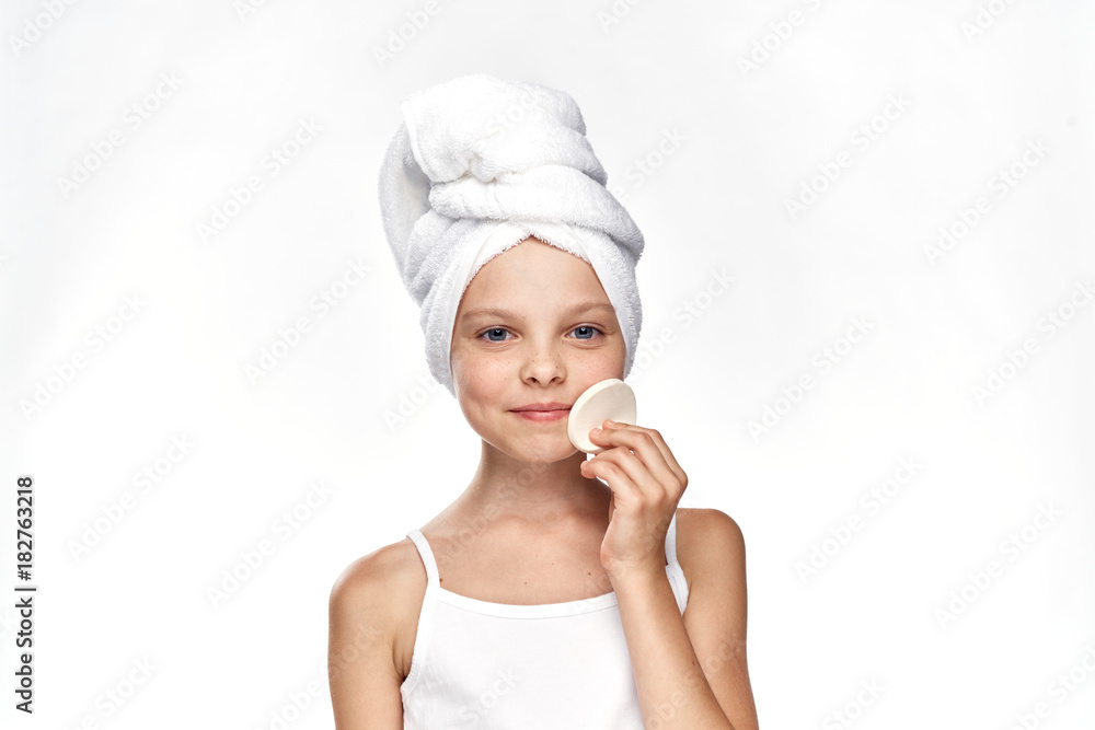 little cute little girl smiles and stretches a cotton face face little cute little girl smiles and stretches a cotton face face