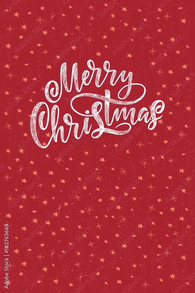 Decorative hand drawn lettering. Handwritten phrase Merry Christmas isolated on black background. Trendy vector design for xmas decor and posters