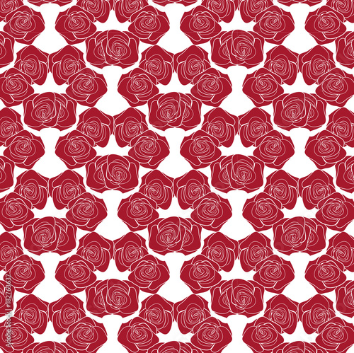 Seamless pattern with red roseson a white background photo