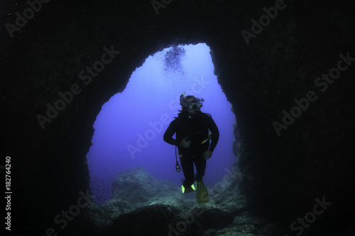 Diving in underwater cave - Majorca, Spain