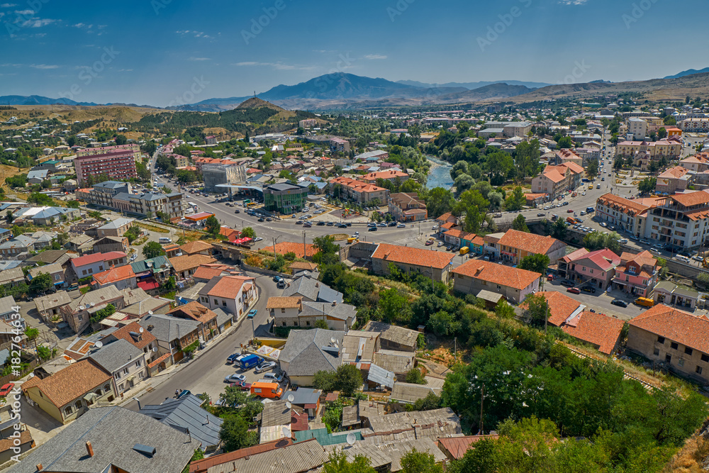 Akhaltsikhe town aerial panorama