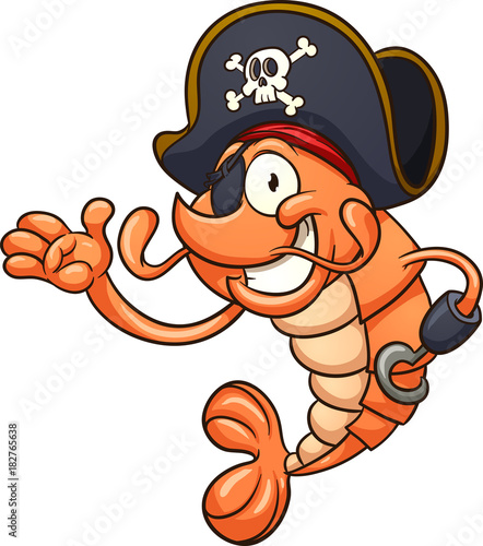 Happy pirate shrimp. Vector clip art illustration with simple gradients. All in a single layer.