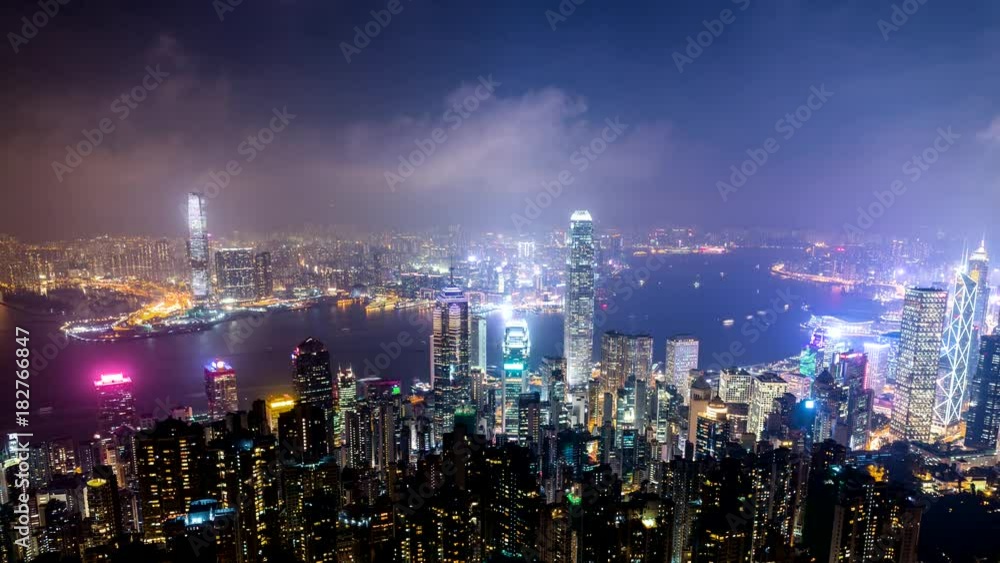 Timelapse of Hong Kong skyline at night