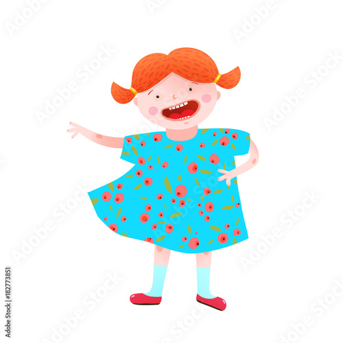 Childish girlish mascot happy and cheerful vivid colors. Vector illustration. 