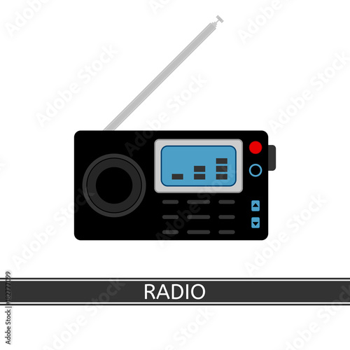 Vector illustration of emergency radio isolated on white background. Portable digital camping radio with weather alert in flat style.