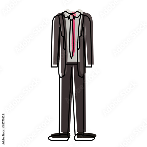 male clothes with suit and shirt with tie and pant and shoes in watercolor silhouette vector illustration