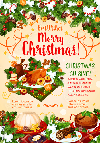 Christmas cuisine poster with New Year dinner