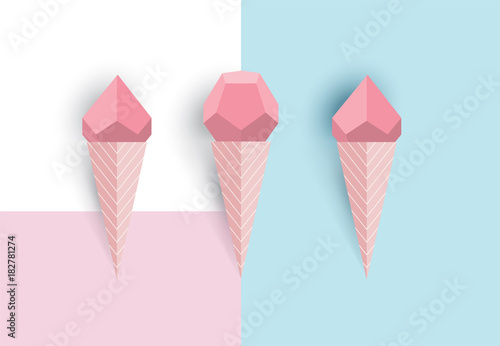Ice cream corn idea, geometric, paper art style, with pastel colors background.vector illustration