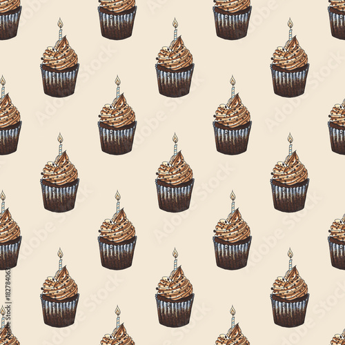birthday cupcakes seamless pattern