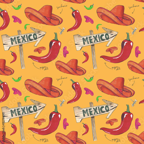 Mexican symbols seamless pattern