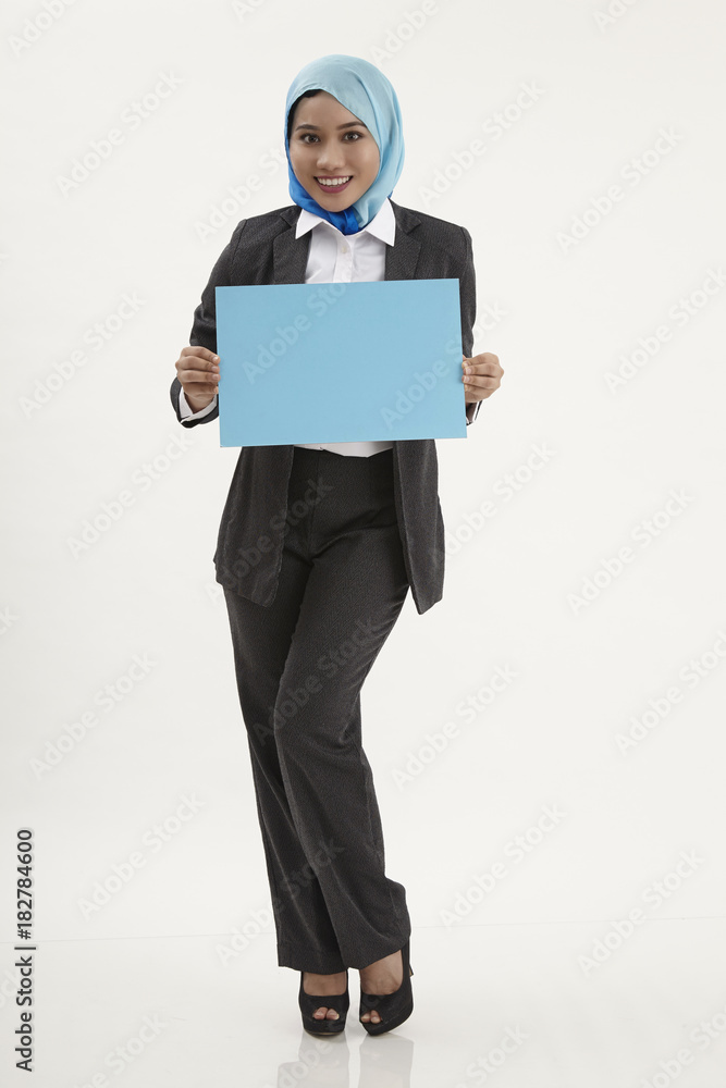 malay business woman holding card malay business woman holding card