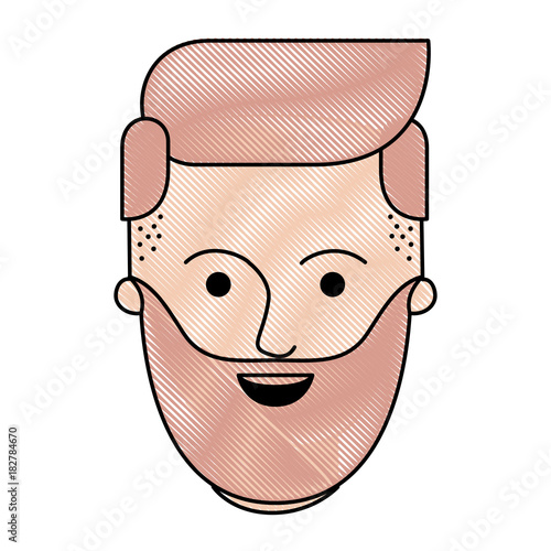 male face with beard and side parted hairstyle in colored crayon silhouette vector illustration