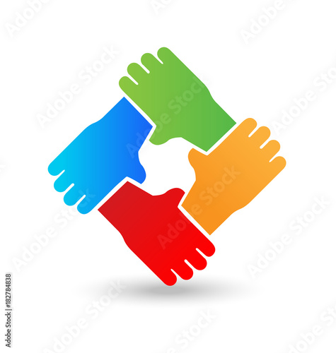 Hands embracing each other, teamwork, unity, peace, icon vector