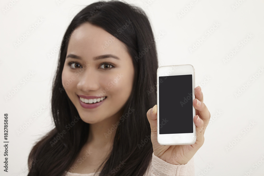 woman showing her phone woman showing her phone