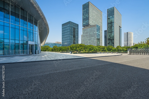 cityscape and skyline from empty asphalt road