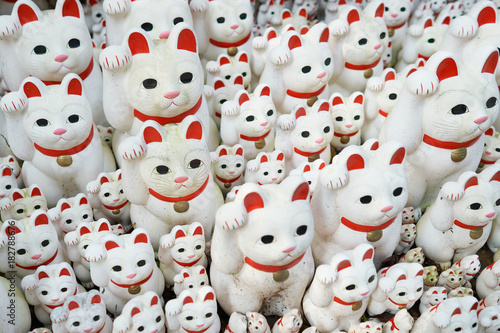 Tons of small dolls "the beckoning cat" known as maneki neko at Gotokuji in Tokyo, JAPAN. © zasabe
