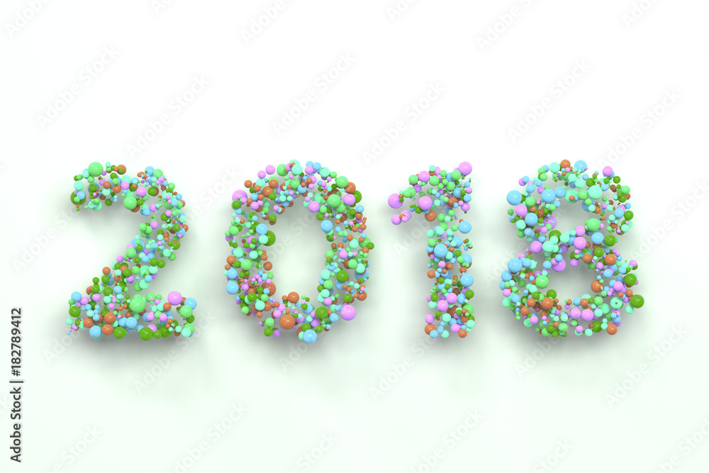 2018 number from colorful balls on white background