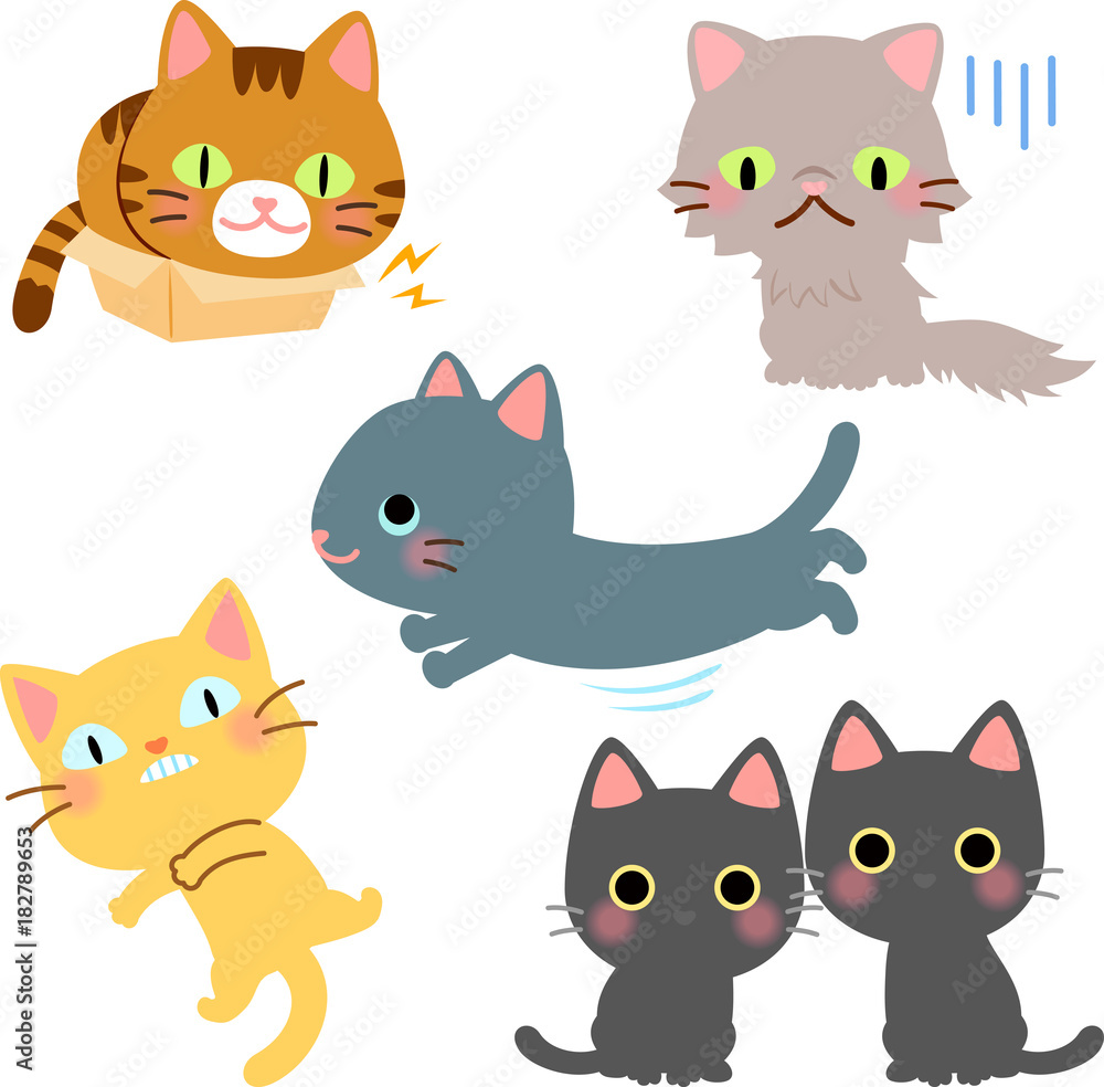 おもしろい猫のイラストセット おもしろい猫のイラストセット