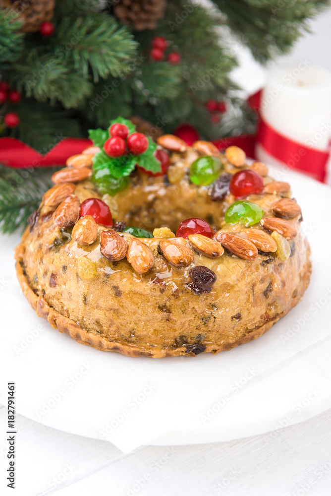 Colorful delicious homemade Christmas fruit cake