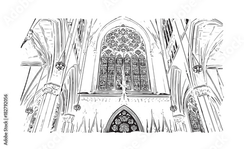 Sketch illustration of Cathedral of Saint John the Divine, New York, USA (United States of America) in vector.