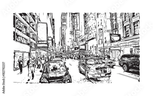 Sketch illustration of The City of New York, often called New York City, simply New York or NYC, is the most populous city in the United States of America in vector.
