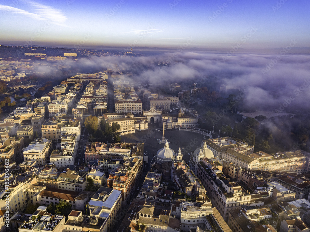 Obraz premium Aerial drone panoramic cityscape, architecture and landmark. View of Rome from the top, Italy