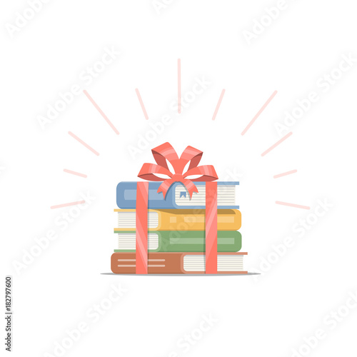 Gift of stacked books with red ribbon and bow. Concept design of book is the best present.