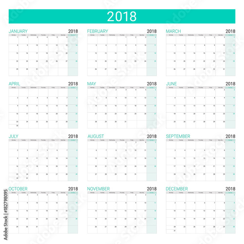 Combination set of 12 month 2018 illustration vector calendars