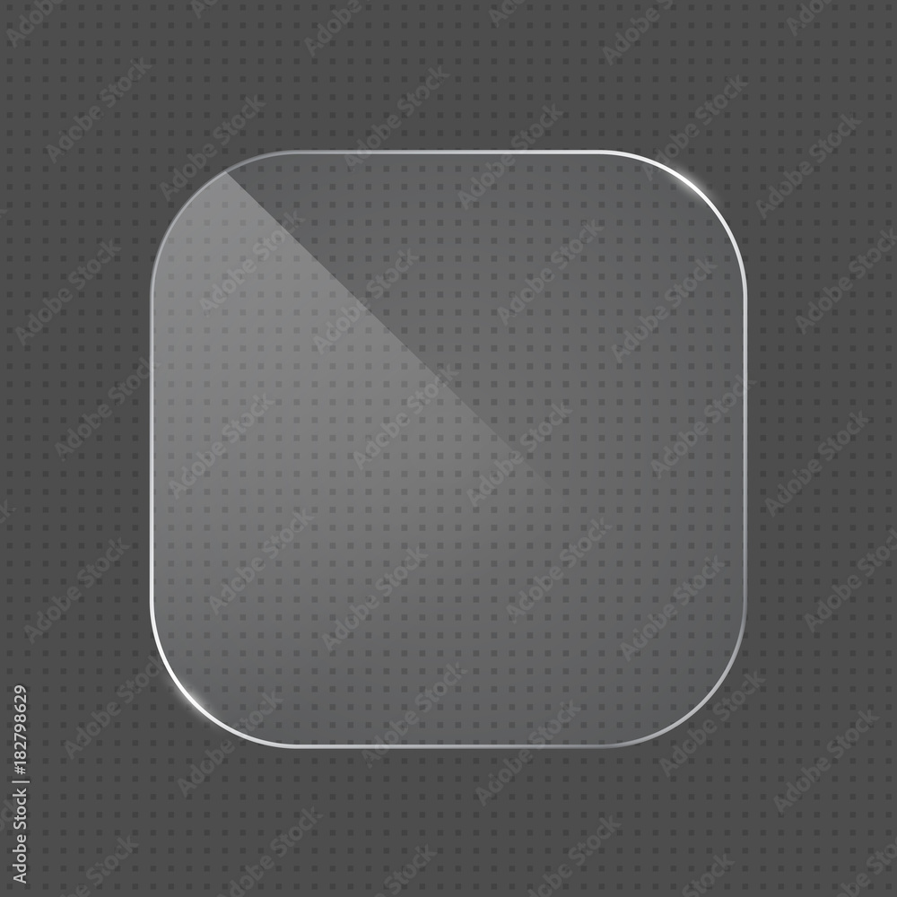Vector realistic rounded corners square shape glass frame on transparent background. Glass element for banner design, advertising, web