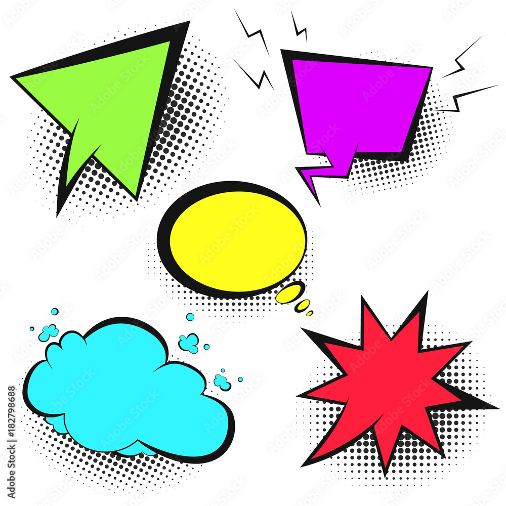 Set of bright vector retro color comic speech bubbles with black ...