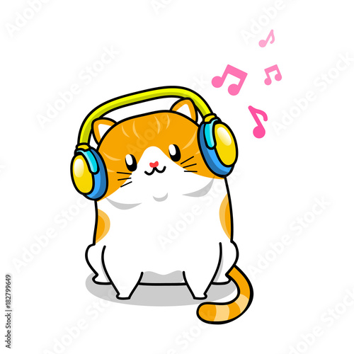 Cute cat and headphone cartoon vector illustration